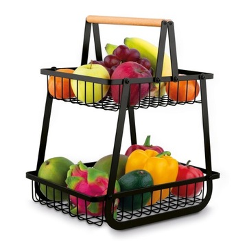 Metalowy KOSZYK NA OWOCE DWUPOZIOMOWY KOSZ uniwersalny ORGANIZER czarnyLOFT