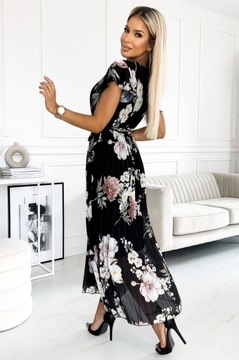 434-2 LISA Plisowana sukienka midi z dekoltem i fa