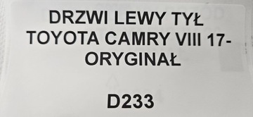 DVEŘE LEVÝ ZADNÍ TOYOTA CAMRY VIII 2017- ORIGINÁLNÍ