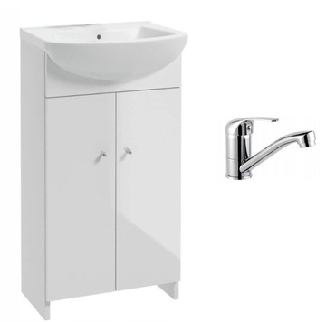 Szafka łazienkowa lakierowana z umywalką 50 cm BIAŁY POŁYSK + BATERIA