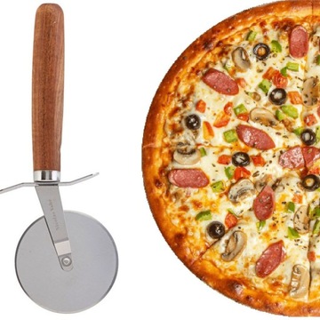 KÓŁKO DO PIZZY Z DREWNIANĄ RĄCZKĄ KROJENIA NOŻYK NÓŻ STALOWY 19cm