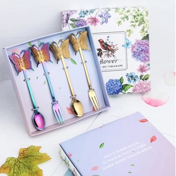 4PCS New Butterfly Tea-Spoon and fork Creative Bar Tableware Stainless