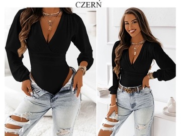 СТИЛЬНОЕ БОДИ С V-ОБРАЗНЫМ ВЫРЕЗОМ, ДЛИННЫМ РУКАВОМ, ЦВЕТА S/M