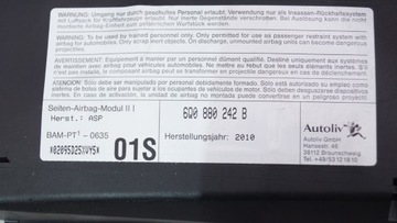 AIRBAG ULOŽENÍ VZDUCHOVÁ SEDADLA PRAVÁ SKODA FABIA II 6Q0880242B
