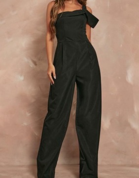 ЧЕРНЫЙ КОСТЮМ НА ОДНО ПЛЕЧО С ШИРОКИМИ ШТАНИНАМИ PRETTYLITTLETHING 40