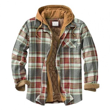 Fall Winter Jacket Fake Two-piece Plaid Print Hood