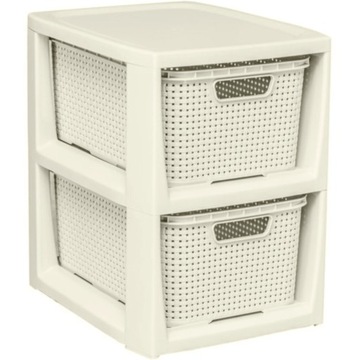 73063 Regał z 2 koszykami Rattan biały antyczny BRANQ