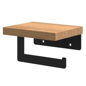 Uchwyt na papier toaletowy czarny LOFT metalowy z naturalną dębową półką W3