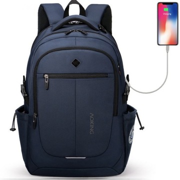 WROCŁAW Plecak Aoking na laptopa 15,6 z USB pojemny granatowy