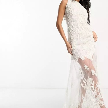 A STAR IS BORN sukienka ołówkowa cekinowa biała maxi suknia ślubna 38 M