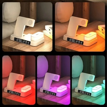 БЕСПРОВОДНОЕ ИНДУКЦИОННОЕ ЗАРЯДНОЕ УСТРОЙСТВО ЗАРЯДНАЯ СТАНЦИЯ 4 В 1 УМНАЯ ЛАМПА