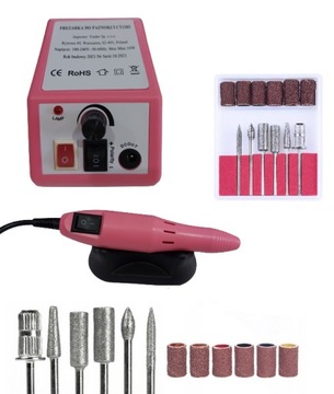 FREZARKA DO PAZNOKCI MANICURE PEDICURE róż +FREZY