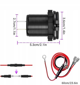 GNIAZDO ŁADOWARKA SAMOCHÓD 3xUSB QC3.0 12V-24V