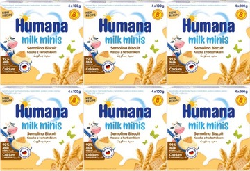 HUMANA DESEREK MLECZNY OD 8 MIESIĄCA KASZKA Z HERBATNIKIEM 4x100G x6