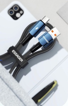 Кабель 2 метра черный Essager USB A to USB-C 6A FAST CHARGING 120W 6A 2M