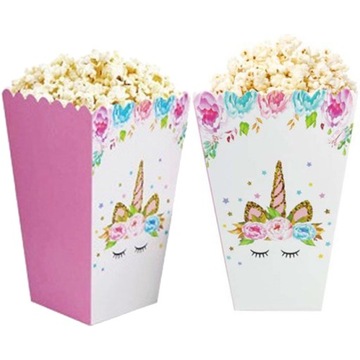 Pudełka na popcorn JEDNOROŻEC słodycze chipsy urodziny party UNICORN 6szt