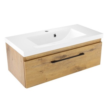 Zestaw do łazienki szafka z umywalką wiszące dąb loft szuflada czarny 80 cm