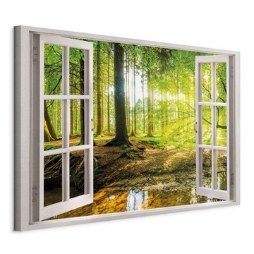 OBRAZ NA PŁÓTNIE LAS OKNO Z WIDOKIEM NATURA KRAJOBRAZ OPTYCZNY SALON 90x60