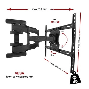Obrotowy uchwyt TV Wieszak Telewizora LCD 45'-70'