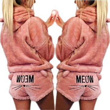 CIEPŁA PLUSZOWA PIŻAMA MEOW KOMPLET BLUZA KOT L/XL