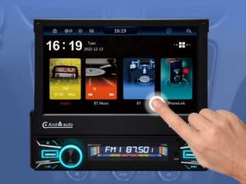 Автомобильная магнитола, 1DIN, 7 дюймов, Bluetooth, USB, AndroidAuto/Carplay, выдвижной экран