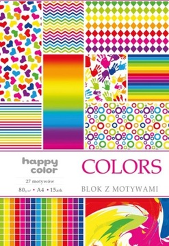 BLOK Z MOTYWAMI COLORS, 80G/M2, A4, 15 A RK, 27 MOTYW, HAPPY COLOR