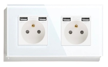 GNIAZDKO SZKLANE PODWÓJNE USB A+A KONTAKT GNIAZDO 16A SZKŁO 157mm