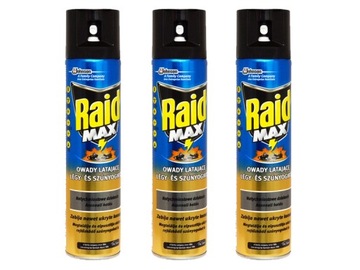 3x RAID SPRAY MAX AREOZOL ZABIJA OWADY LATAJĄCE OSY SZERSZENIE MUCHY 300ML