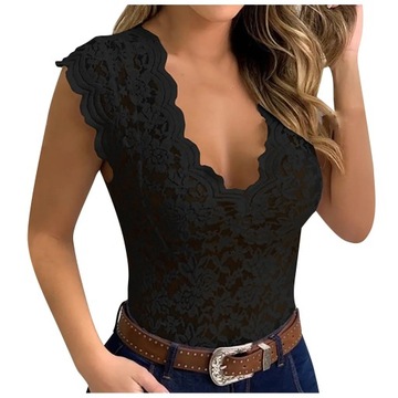 Women Sexy V Neck Lace Vest Top Sleeveless Solid W