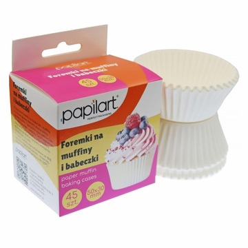 Papilotki białe Foremki na muffinki 50 x 30 mm PAPILART - 45 szt.