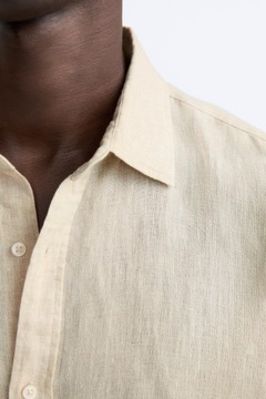 ZARA koszula lniana len 100% regular fit beżowa męska XL