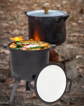 Kociołek Żeliwny 2w1 EMALIOWANY GARNEK z pokrywą grilową 11L MK206 GRATIS