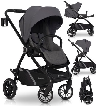 WÓZEK SPACEROWY LEKKI KOMPAKTOWY PRZEKŁADANE SIEDZISKO 2w1 DUŻE KOŁA 0-22KG