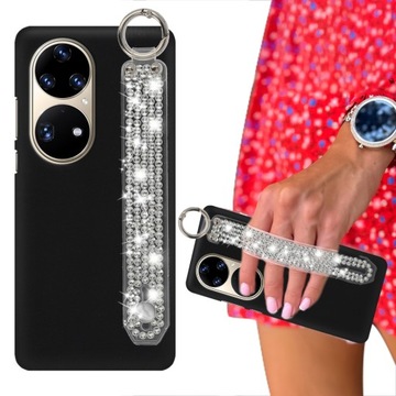 Etui Mat Czarne do HUAWEI P50 PRO Pasek Cyrkonie
