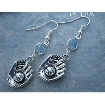 Baseball Birthstone Earrings, Personalized Baseball Glove Earrings,