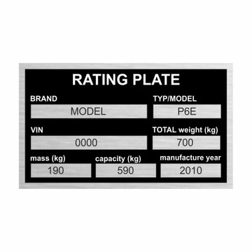 Tabliczka znamionowa zastępcza do przyczepy, samochodu maszyn GRAWEROWANA