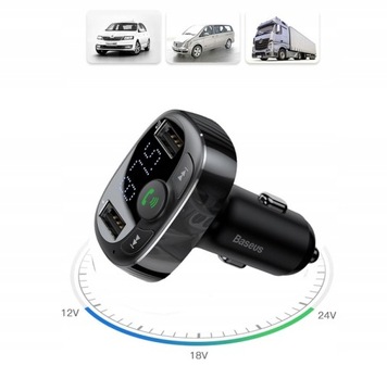 FM-передатчик Bluetooth MP3, зарядное устройство Baseus 2xUSB + кабель USB-C для iPhone