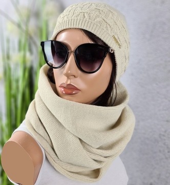 MODNY KOMPLET CZAPKA + DUŻY KOMIN ZIMOWY - KOLORY