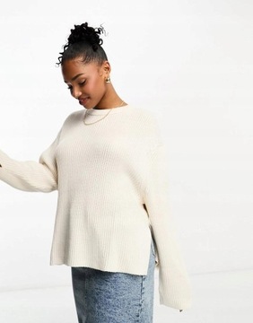 LUŹNY SWETER ROZCIĘCIA FO9 NG3__M PULL & BEAR BEŻOWY