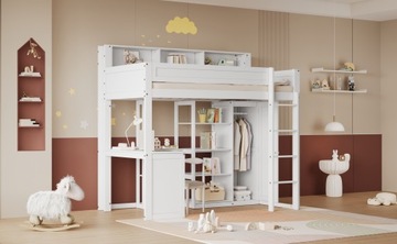 Двухъярусная кровать 90x200 см с столом, гардероб, полки и отсек для хранения