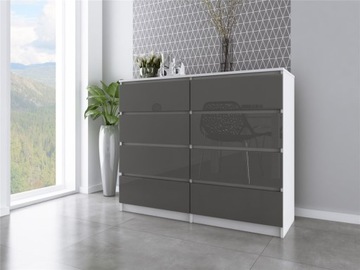 Komoda Zoe 5,biały/szary Połysk 8 szuflad