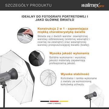 СВЕТООТРАЖАЮЩИЙ ЗОНТ ДЛЯ ЛАМПЫ 2В1 WALIMEX PRO REFLEX 150СМ