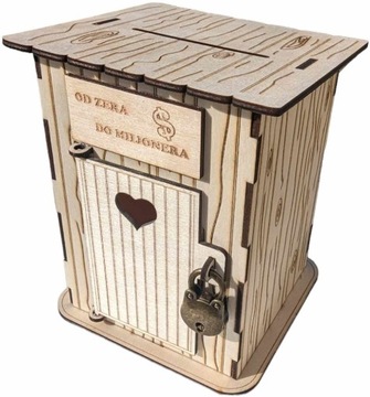 ZABAWNA DREWNIANA SKARBONKA TOALETA WYCHODEK NA TIPY NAPIWKI BAR GRAWER 18