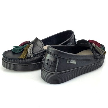 NESSI 18309 черные мокасины с бахромой, размер 41