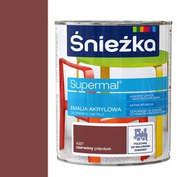 Emalia Akrylowa PÓŁPOŁYSK 800ml CZERWONA A307 Śnieżka