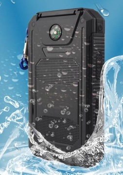 черный Solar Power Bank: водонепроницаемое зарядное устройство со светодиодами