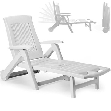 Leżak ogrodowy składany plastikowy plażowy leżanka 195cm biały
