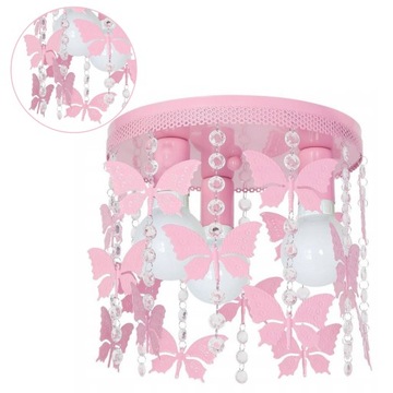 LAMPA SUFITOWA POKÓJ DZIECKA, DZIEWCZYNKI ŻYRANDOL LED MOTYLKI RÓŻOWA