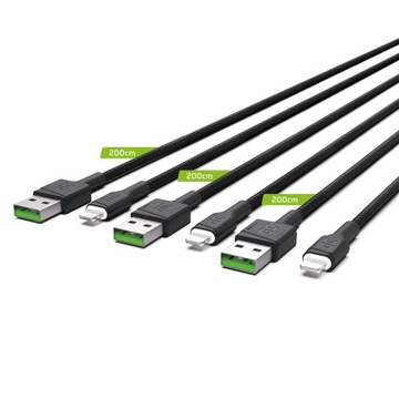 Комплект из 3 кабелей GC Ray USB-A — Lightning LED, 200 см для iPhone