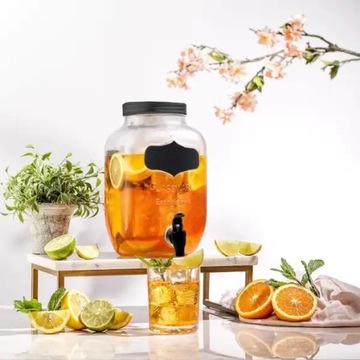 СТЕКЛЯННАЯ БАНКА НА ПОДСТАВКЕ С КРАНОМ ДЛЯ ЛИМОНАДА, СОКА, ВОДЫ, 2 БАНКИ, ПОДСТАВКА